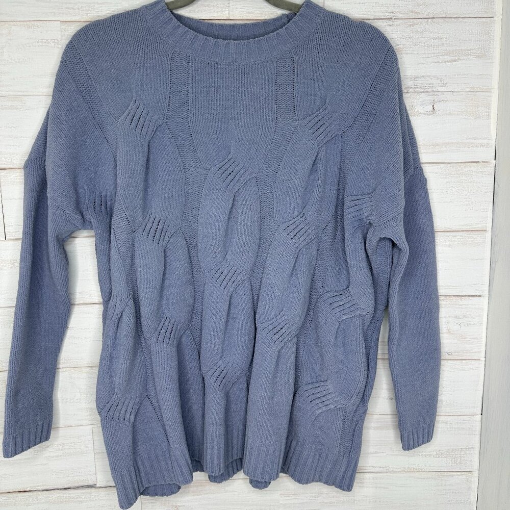 NWT J Jill Womens Chenille Sweater Blue Quartz Cable Knit Oversize Soft Size XS